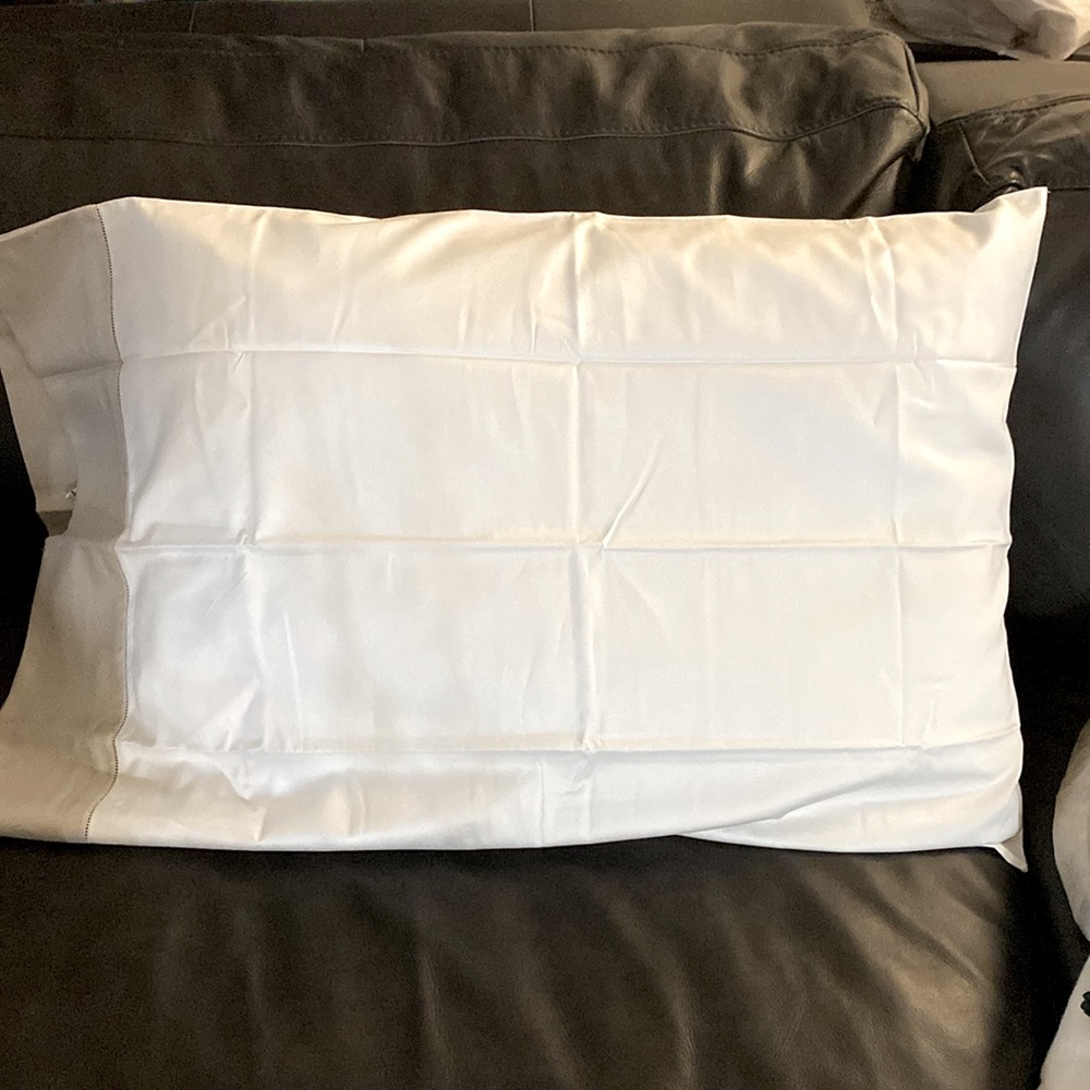 Ralph Lauren LANGDON Standard Sham, 100% Cotton, Beige & White NWT